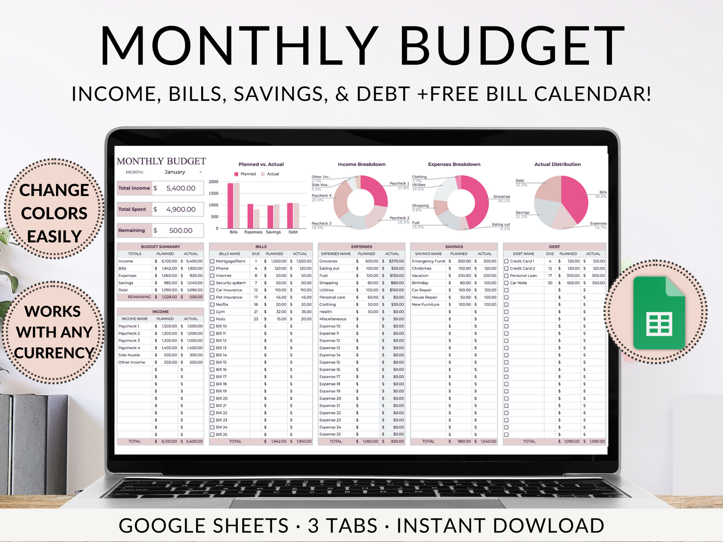 Monthly Budget Template - Easy to Use Spreadsheet Template