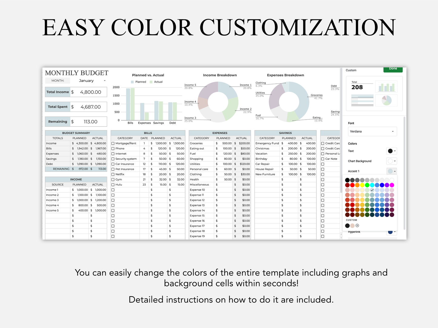 Monthly Budget Template - Easy to Use Spreadsheet Template