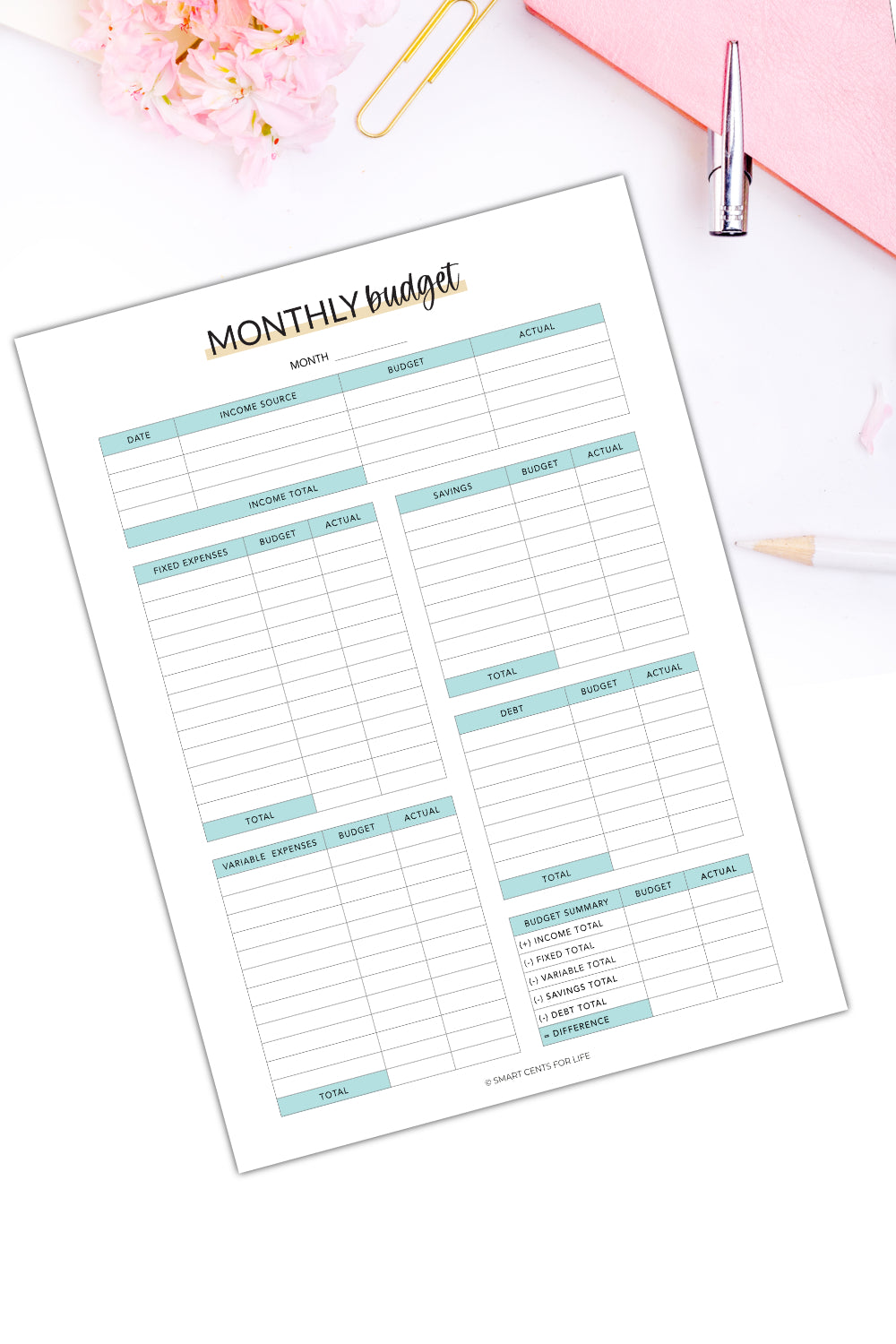 Buy All-in-one Printable Monthly Budget Sheet: Income, Variable Vs