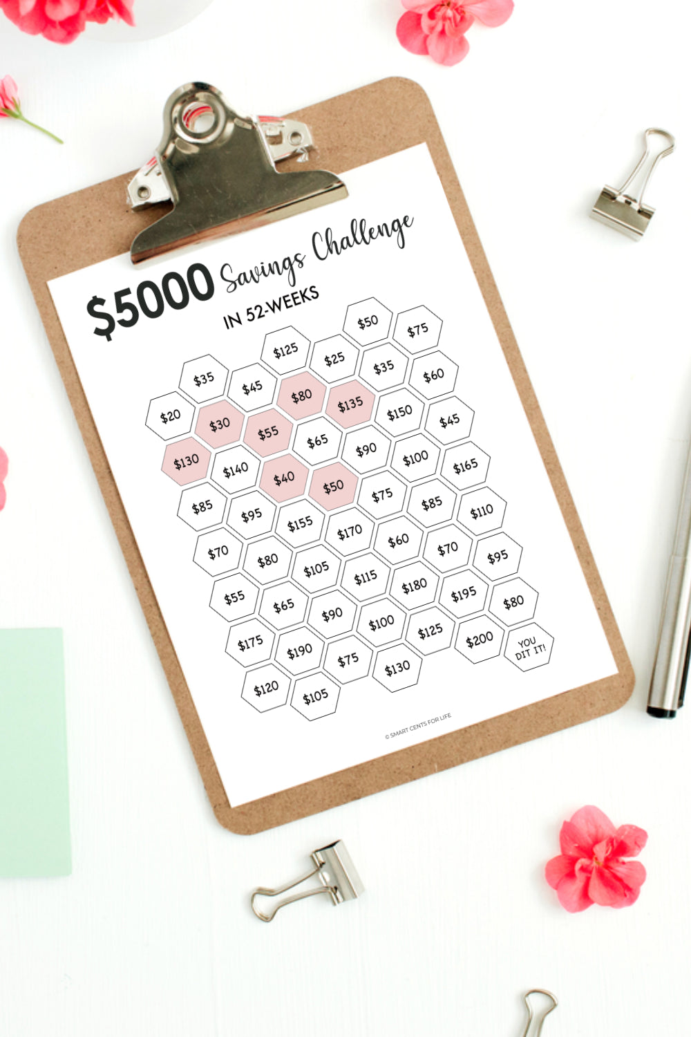$5000 Savings Challenge Printable